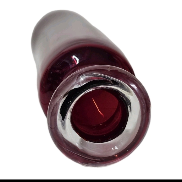 Large Collectible Minimal Simple Modern Red Hand Blown Glass Bottle Vase Decor - Picture 8 of 11